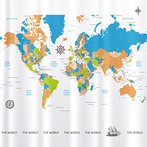 Tatkraft Map Duschvorhang 180X180cm Peva Wasserdicht Schimmelfrei mit 12 Duschringen - 2