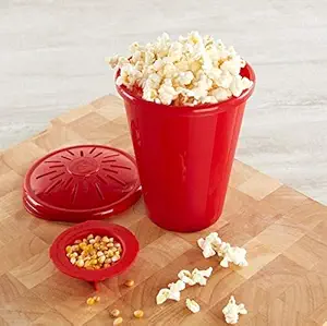 XSOURCE Microwave Popcorn Popper with Silicone Inner Pot and Lid Microwave Popcorn Maker New Gadgets Popcorn Maker Stylish for by Movie,Home Red Color