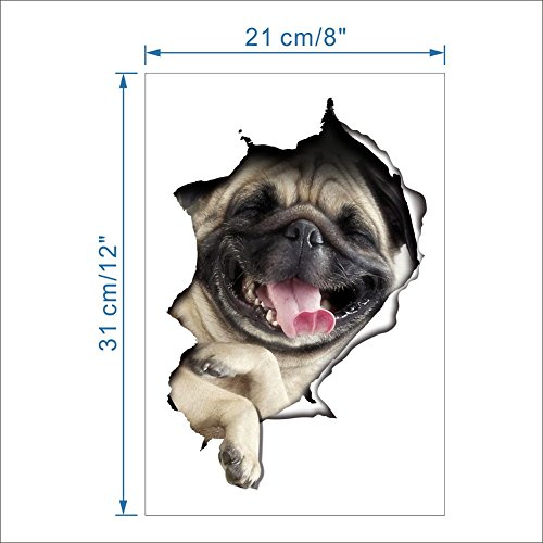 Oulique ® 3D Aufkleber Mops im Wanddurchbruch Loch - 2