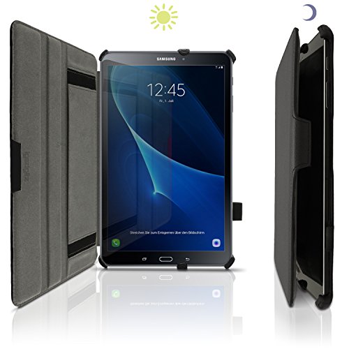 igadgitz Premium Schwarz PU Ledertasche Hülle Cover für Samsung Galaxy Tab A 10.1″ 2016 T580 mit Multi-Winkel Betrachtungs + Auto Sleep Wake + Handschlaufe + Displayschutzfolie - 2