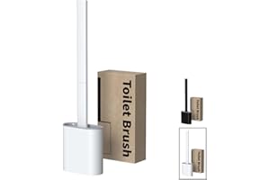 SV LIFE Brosse de Toilette en Silicone Standard | tête Poils TPR Flexibles, Séchage Rapide, Nettoyage WC 360º | Comprend Porte-Brosse WC Anti-Goutte, Montage Mural ou Sol (1 pc, Blanc)