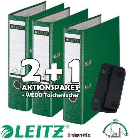 Leitz Quality-Folder 180° Plastic - A4, 80 mm, Green | 2 + 1 Economy Pack