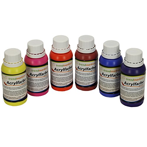 Acrylfarbe Set 6 Farben (zitronengelb, blau, rosa, violett, braun, orange) | Je Farbe 150ml in Tuben | Wasserfeste & flüssige Acrylfarbe ✓ Malfarben ✓ Gute Qualität ✓ hohe Deckkraft ✓ Geeignet für: Holz, Glas, Gips, Ton, Metall, Textilien, Styropor, uvm. ✓ Bastelfarbe ✓ Hobby & künstlerbedarf ✓ | trendmarkt24 16360