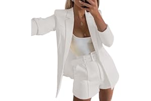 shownicer Ensemble Femme Blazer Tailleur+Short de Bureau 2 Pièces Veste de Costume Manteau Blouson Casual Slim Fit pour Affaires Soiree Travail