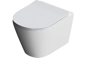 DB DUROVIN BATHROOMS Durovin Bathrooms Ceramic Rimless Wall Hung Toilet - Short Projection - Include WC Pan with Soft Close Seat - Quick Release - 363 x 483 x 360mm (WxDxH)