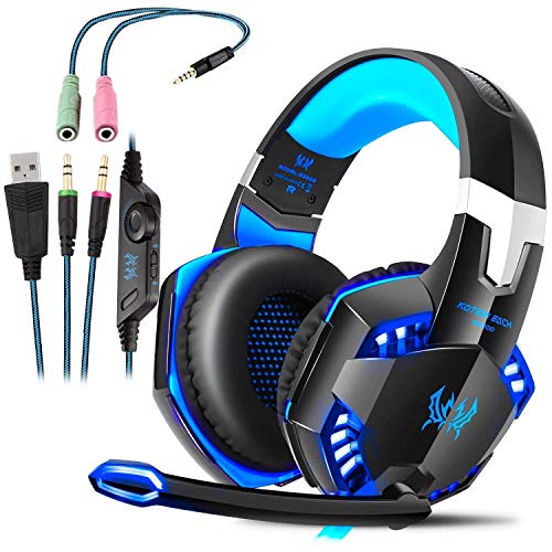 ROXTAK Micro Casque Gaming PS4, G2000 3.5mm Casque Gamer avec Micro Basse Stéréo, Micro à Réduction du Bruit, LED Lumière, Casque Jeux Vidéo pour PC Xbox One PS4 Switch Tablette Ordinateur Smartphone