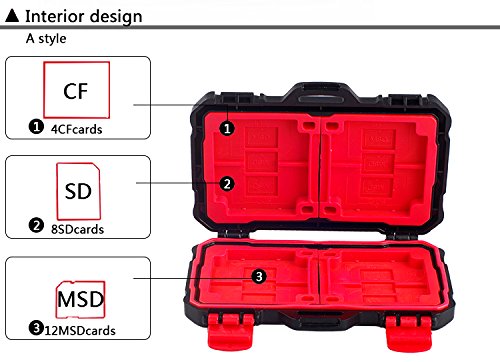 flashwoife Turtle-SD8MSD12CF4R spritzwassergeschütze Speicherkarten Schutzbox für 8 Stück SDHC und 12 Stück MicroSD und 4 CF Cards Case in schwarz mit rotem Inlay - 5