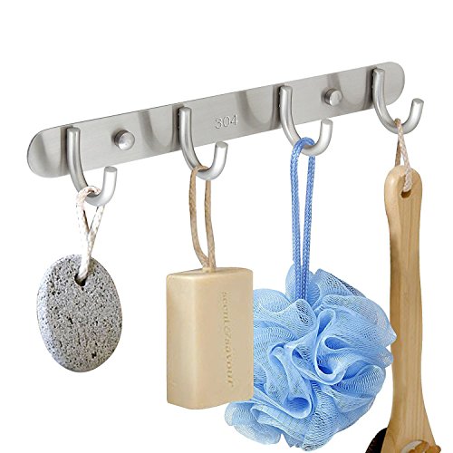 IMIEE 4 Haken Handtuchhaken Bademantelhaken Kleiderhaken Edelstahl Garderobenhaken haken wand buegel kleidung Mehrzweckhaken handtuchhalter Tuerhaken badezimmertuer dekor Kleiderhaken Wandhaken 30cm - 7