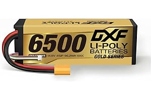 DXF 4s lipo 14.8V 6500mAh 100C LIPO Batteria Hard Case XT90 Connettore - 4s batteria lipo Ultimate Power per RC 1/8 Buggy Truggy Car, adatto per Emaxx, Bandit, Rustler e altro! 1 confezione