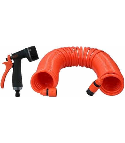 BLACK DECKER Flexibele tuinslang - 15 meter - spiraalslang - incl. opzetstukken - oranje BLACK DECKER Flexibele tuinslang - 15 meter - spiraalslang - incl. opzetstukken - oranje