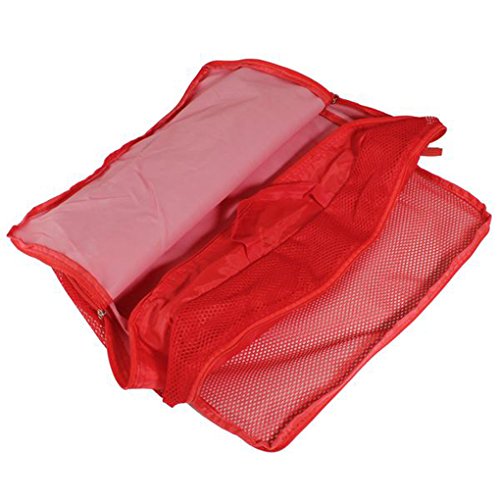 FakeFace 5er-Set Nylon Reisegepäck Robuste Aufbewahrungstasche Gepäcktaschen Set Wäsche Organizer Tasche für Koffer Kleidertasche Schminktasche Packing Cubes Beautycase Koffertaschen für Angenehme Reise (Rot) - 7