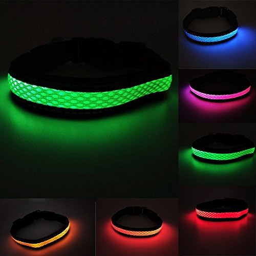 MASBRILL LED Dog Collar Rechargeable Waterproof Light Up Dog Collar Super Bright Safety Flashing Pet Collar Adjustable for Small Medium Large Dogs Improve Visibility & Safety - Green - L