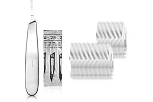 ‎MAY Set - 50 Stück Skalpellklingen Figur 25 aus Karbonstahl - Ersatzklingen einzeln steril verpackt + 1 x May - Skalpell-Halter bauchiger Griff - Edelstahl