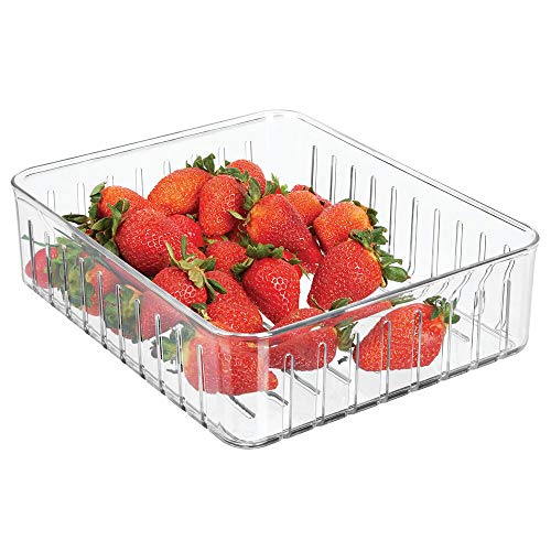 M-Design mDesign Organizador de Nevera Grande - Práctico Organizador de despensa sin Tapa - Cajas plásticas organizadoras para Alimentos con Ranuras Laterales de ventilación - Transparente