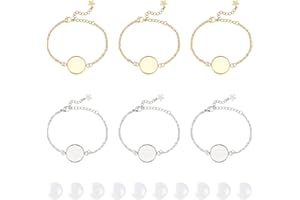 UNICRAFTALE 10 ensembles 2 couleurs Paramètres de Lunette de Bracelet Bracelets de Lunette Acier Inoxydable Bracelets à Plateau Vierge Cabochons en Verre Ronds Plats de 16 mm Ébauches de Bracelet