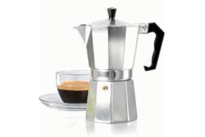 CHEFZOCO Cafetera Moka manual de aluminio, Cafetera italiana de aluminio, Macchinetta, Cafetera Express, Válvula de Seguridad, Apta para Gas y Eléctrica, 21 cm altura, Capacidad 12 tazas