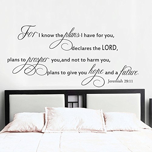 For I Know The Plans I Have For You Declares The Lord Vinyl Bible Wall Deacl Inspirational Wall Quote Christian Wall Sticker Graphic Home Art Decor Black by WallsUp - 2