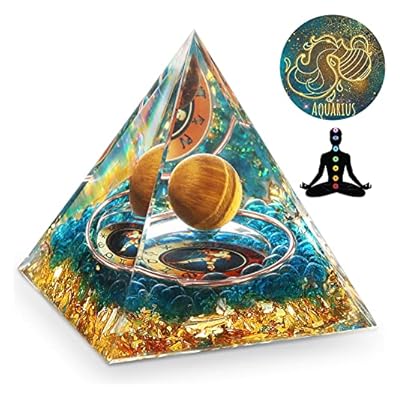 Huijukeji Healing Crystals Aquarius Orgonit Pyramid Constellation Gifts - 12 Zodiac Constellations & Tiger Eye Crystal Pyramid Birthstone For Astrology Energy Healing Chakra Meditation 6cm -aquarius