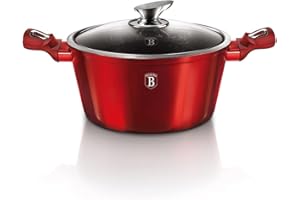 Berlinger Haus, Casserole avec couvercle, 28 cm, Poignée de touche souple ergonomique, Collection Burgundy, revêtement en marbre antiadhésif à 3 couches, Convient à tous types de plaques de cuisson
