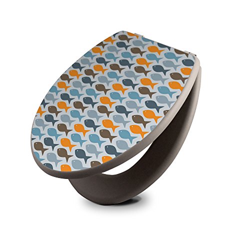 banjado - taupe Design Toilettendeckel WC Sitz Brille 36m x 5cm x 45cm mit Motiv Bunte Fische
