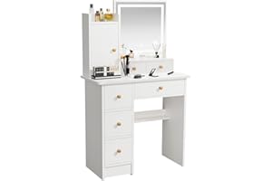 ZenkiHome Dressing Table, Vanity Desk with Square Mirror and Lights, 80cm Vanity Table