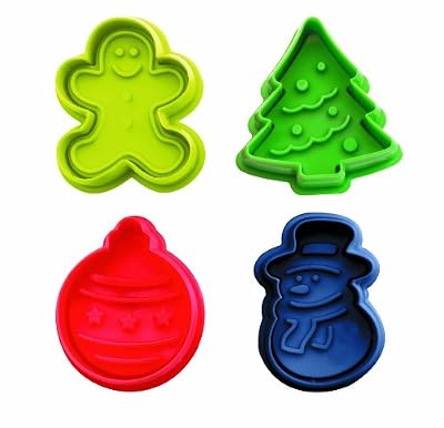 Ibili 733100 Lot de 4 emporte-pièces avec poussoir Noël