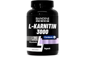 Bandini® L-Carnitine 3000, 180 kapslar Karnitin med hög dos Carnipure®, Spo | Sporttillskott med L-Karnitintartrat, rent Carnitine med högt upptag och hög biotillgänglighet, utan tillsatser, 100% vegansk