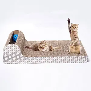 Petlogix Cat Scratching Pad & Sofa with Catnip Durable Reversible Scratcher Post Couch Eco-Friendly Corrugated Cardboard Lounge Design for Healthy Nails & Claws