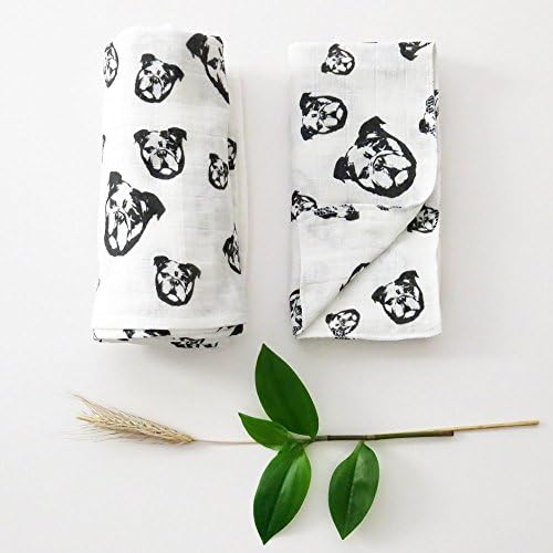 Organic Muslin Swaddle Blanket (35x35) And Burp Cloth (17x17) Set With English Bulldog Print I Multiuse Baby Stroller Cover, Feeding Cloth And Blanket I Super Soft And Light For Baby Boy And Girl