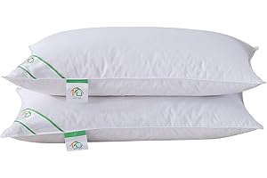SUFUEE Goose Feather and Down Pillows Pair, Luxury Pillows with 100% Cotton Cover, Medium and Soft Firmness, Hotel Quality(48X74cm)