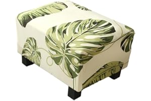 Highdi Ottoman Cover Rectangle Polyester Spandex, Stretch Footstool Slipcover, Stool Protector Cover with Elastic Bottom, Dustproof Removable Washable Footrest Pouffe Covers (Turtle Leaf)