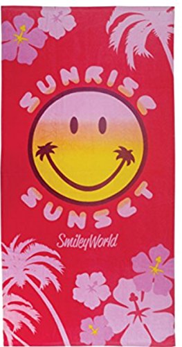 Handtuch Badehandtuch Strandtuch Hawaii Smiley in rot gelb 75x150cm • Badetuch • Handtuch