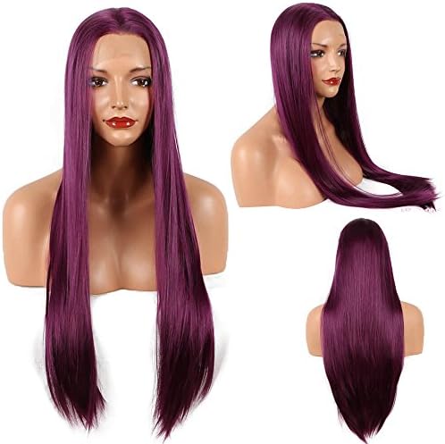 Stylistlee Purple Lace Front Wig Long Straight Synthetic Lace Front Wigs Heat Resistant Fiber Hair Half Hand Tied Red Wigs For Women 24"