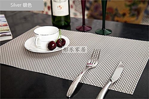 DIANZHUO Placemat 4 Pcs European Style Thicker Western Food Pad Waterproof Tablecloth Pvc Insulation Pads Table Mats Plate Pad Bowl Pad Quickly Dry Water , Silver