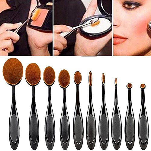 Neverland 10 Pcs Tooth Brush Shape Oval Makeup Brushes Foundation Contour Powder Eyebrow Blush Eyeshadow Brush Set