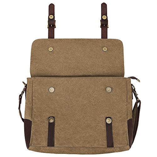 S-ZONE Vintage Messenger Bag   Umh  ngetasche   Schultertasche   Laptoptasche aus Canvas Leder Unisex Vintage ideal f  r Studium B  ro oder Freizeit O