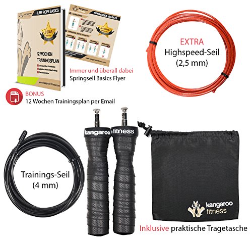 ⭐ Kangaroo Fitness ⭐ – Speed Rope Springseil von höchster Qualität – langlebige Bauweise & ergonomische Anti-Rutsch Handgriffe sowie Bonus Trainingsplan & extra Seil - 7