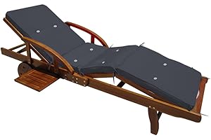 ‎CASARIA Casaria® Sonnenliege Holz Klappbar inkl. Auflage 320kg Belastbar Fuß- und Rückenteil Räder Ablage Garten Balkon Terrasse Liege 200cm Anthrazit Akazie