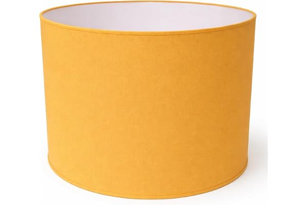 Abat-Jour Cylindrique Tissu en Coton Fait à la Main, pour Lampe de Table, Suspension, Lampadaire (Ocre, Diamètre 40 cm x Hauteur 30 cm)