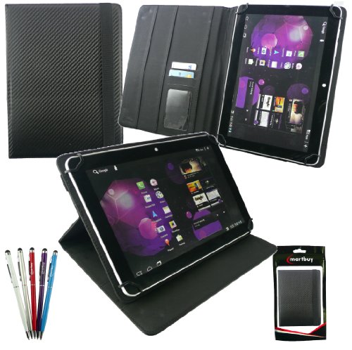 Emartbuy® Packet Mit 5 Kugelschreiber 2 in 1 Eingabestift + Universalbereich Schwarz Carbon PU Leder Multi Winkel Folio Executive Wallet Hülle Schutzhülle Case Cover mit Kartensteckplätze geeignet für Acer Iconia A3-A10 Tablet