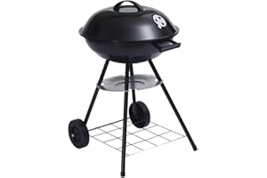 JARDIN202 - Barbacoa de Carbón Portátil Dakota | Parrilla Redonda Estilo Kettle | Exteriores, Jardín y Camping | Parrilla de Ø 45 cm | Negro