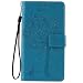 Produktbild Galaxy Note 4 Hülle, Conber Leder Handyhülle mit [Kostenlose Schutzfolie eingeschlossen] [Kartenfächer] [Standfunktion], Galaxy Note 4 Leder Schutztasche Klappetui Ledertasche Handyhülle, Vintage Emboss Stil Katze und Baum Muster Leder Handy Schutzhülle Für Samsung Galaxy Note 4- Blau