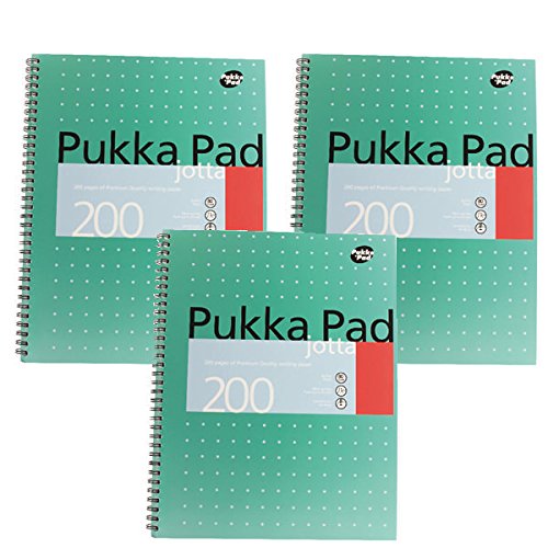 Pukka Pads Metallic Jotta - Cuaderno de espiral doble (3 unidades, A4, 200 hojas microperforadas, 80 g/m², raya de 8 mm, con margen), diseño verde metalizado