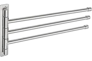 BTSKY™ New Wall-Mounted Stainless Steel Bathroom Kitchen Towel Rack Holder with Extra Long 3 Bars Swivel Bars