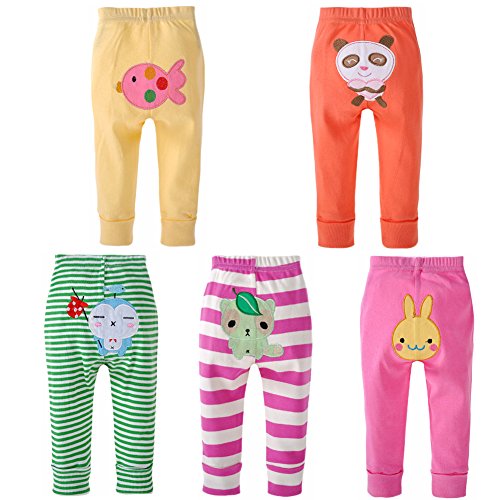 DANROL Baby Girls 5-Pack Cartoon Pants set 100% Cotton 24 Months