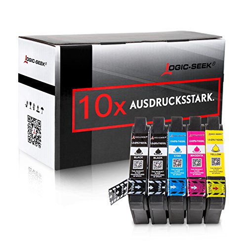 10er Set Patronen für Epson T1621 T1622 T1623 1624XL 16XL BK,C,M,Y - 4xSchwarz je 15ml,2x je C,M,Y 15ml, kompatibel zu T1626XL
