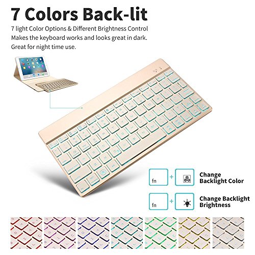 kvago iPad 9,7 Tastatur Fall, Slim Dünn 7 Farben Hintergrundbeleuchtung Abnehmbare Tastatur Fall + Displayschutzfolie + Eingabestift Slim Dünne Stilvolle Luxus Abnehmbare Wireless Bluetooth-Tastatur Dreifach Faltbar PU Leder Flip Case Smart Cover Tastatur mit Hintergrundbeleuchtung für Apple neue iPad 24,6 cm 2017 (Modellnummer A1822) - 2