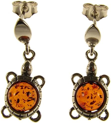 SA EarringsBaltic amber and sterling silver 925 cognac tortoise turtle animal stud earrings