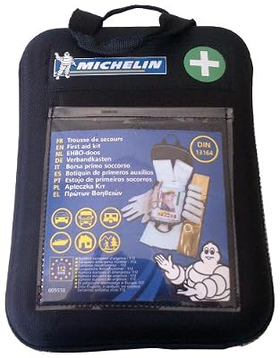 Michelin 92400 Trousse de secours conforme à la norme DIN 13164:2014, guide de mesures d'urgence de premiers sercours inclus, boîtier softcase