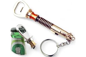 WOO LANDO Luke Skywalkers - Apribottiglie laser a sciabola, effetto acciaio inox, con portachiavi, finitura molto stabile, 13 cm, per bar a casa e in viaggio, regalo divertente per gli appassionati di